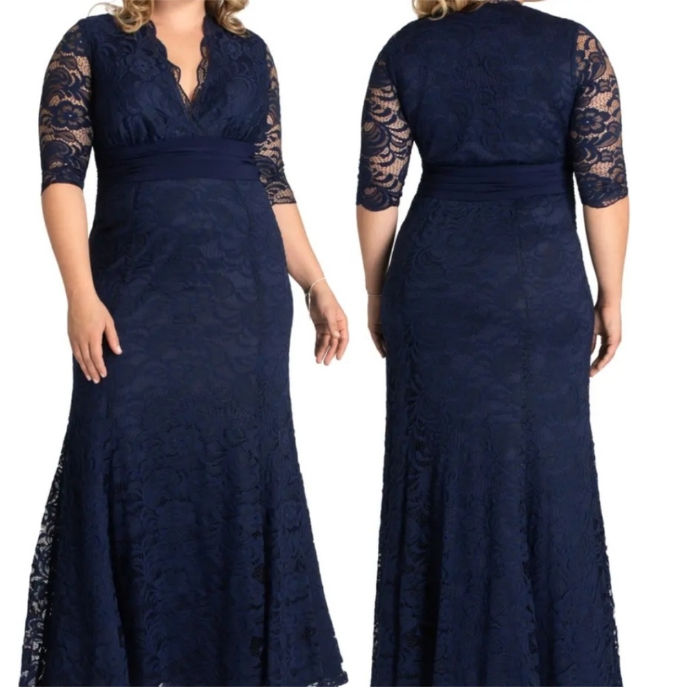 Kiyonna Midnight Screen Siren Lace Evening Gown Navy Blue Size XL